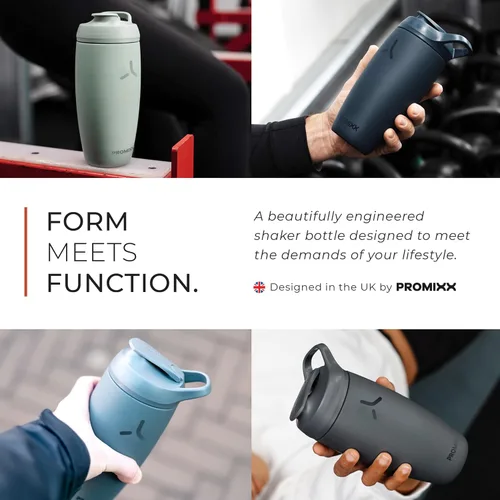 Miniatura 3 de PROMiXX Botella agitadora Pursuit Edición Nueva – Botella de agua con aislamiento de acero inoxidable y taza agitadora, 18 onzas, gris grafito