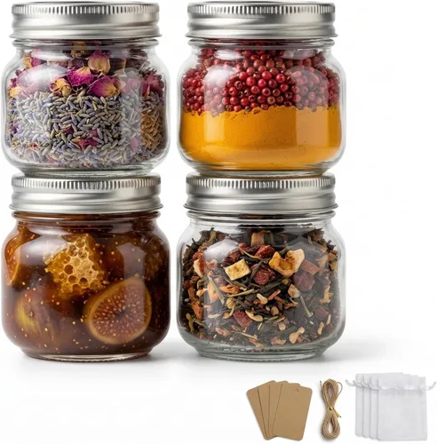 Tarros Mason de 8 onzas, pequeños frascos de vidrio con tapas, tarros de conservas con cubiertas de metal herméticas para mermelada, miel, especias,