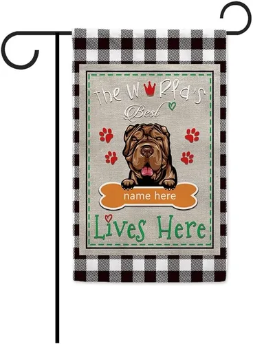 Miniatura 23 de The World's Best Dog Garden Flag Saint Bernard Dog Lives Here Bone Paw Buffalo Plaid Check 12.5x18 pulgadas Decoración exterior de patio de doble