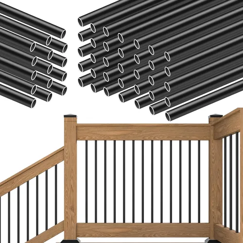 Miniatura 6 de Muzata Paquete de 50 balaustres de cubierta de aluminio de 26 pulgadas redondos, barandillas de cubierta negra, para escaleras, porche, escaleras