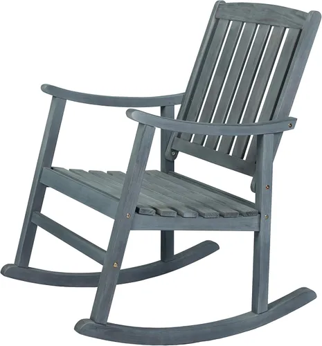 JONATHAN Y Penny RCK102B - Mecedora de madera de acacia maciza para exteriores, acabado gris, con listones para porche, patio, patio trasero y