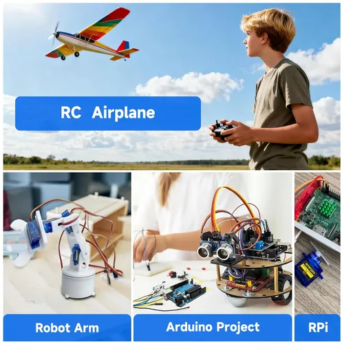 Miniatura 6 de Smraza 10 piezas SG90 9G Micro Servo Kit (engranaje metálico) para proyectos Arduino, robot RC, brazo de robot, helicóptero, control de avión, coche
