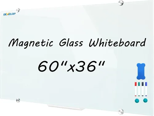 Miniatura 9 de DEVELOP Pizarra blanca magnética DE BORRAR EN SECO de vidrio negro, 24 x 18 pulgadas (60 x 45 cm), Pizarra blanca de vidrio montada en pared sin