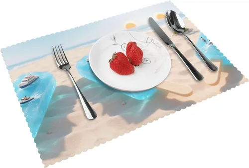 Miniatura 10 de Rectangular Placemats Set of 4, Heat Resistant Aurora Printed Kitchen Dining Table Mats