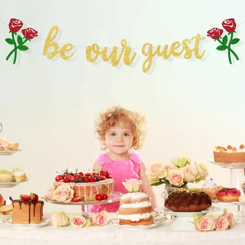 Miniatura 6 de Cartel con texto en inglés «Be Our Guest Beauty and the Beast» para fiestas de despedida de soltera, fiestas de compromiso