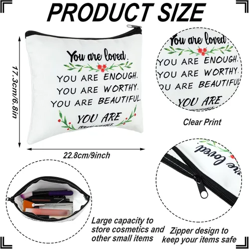 Miniatura 5 de Pinkunn 10 bolsas de cosméticos inspiradoras para niñas, regalos de la semana de CNA a granel You Are Loved You Are Suficiente, bolsa de cosméticos