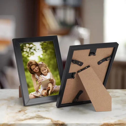 Miniatura 4 de Hoikwo 18 paquetes de marcos de fotos de plástico negro de 3.5x5 multifuncionales con cubierta de plástico para fotos familiares, obras de arte