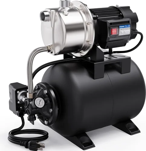 Acquaer Bomba de pozo poco profundo de 1.6 HP con tanque de presión, de acero inoxidable, de 1320 GPH 115V para riego, bomba de chorro de impulso