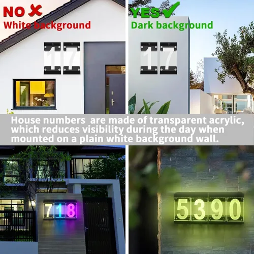 Miniatura 2 de Acrylic - Letrero de dirección solar, números solares iluminados con LED para exteriores, control remoto RGBW que cambia de color, impermeable