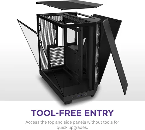 Miniatura 7 de NZXT H6 Flow CC-H61FB-01 Carcasa compacta de doble cámara de torre media con flujo de aire Paneles de vidrio panorámicos Paneles de flujo