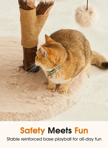 Miniatura 6 de Letkind Moderna torre de árbol para gatos grandes de interior, perches-torre de madera maciza natural para gatos con poste rascador de sisal
