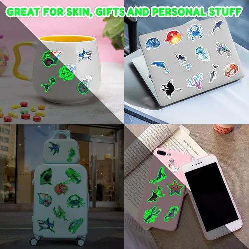 Miniatura 5 de 96 piezas de tatuajes temporales luminosos precortados con temática de océano, decoración de fiesta de cumpleaños, suministros de decoración que