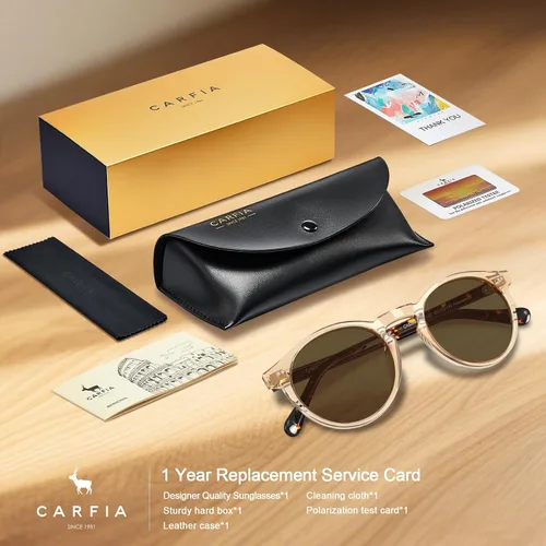 Miniatura 49 de CARFIA Gafas de sol redondas de acetato para hombre, polarizadas, protección UV, gafas de sol clásicas retro CA5289L