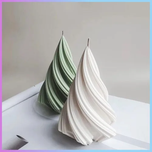 Miniatura 3 de Molde de vela de silicona con columna curvada geométrica cónica 3D, molde en forma de cono en espiral 3D de 4.8 pulgadas para hacer velas, aroma