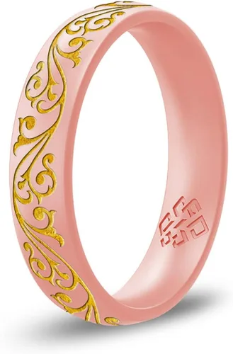 Miniatura 9 de Knot Theory Anillo de silicona de filigrana y hoja de laurel con incrustaciones de oro, anillo de boda de silicona grabado, para actividades