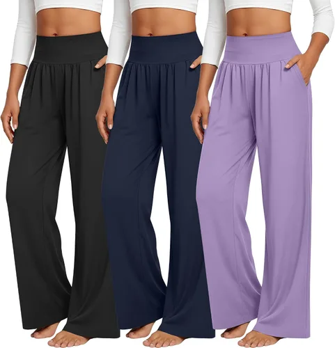 Miniatura 124 de Neer - Conjunto de 3 pantalones de yoga de pierna ancha para mujer - Pantalones deportivos cómodos, holgados, de cintura alta y casuales
