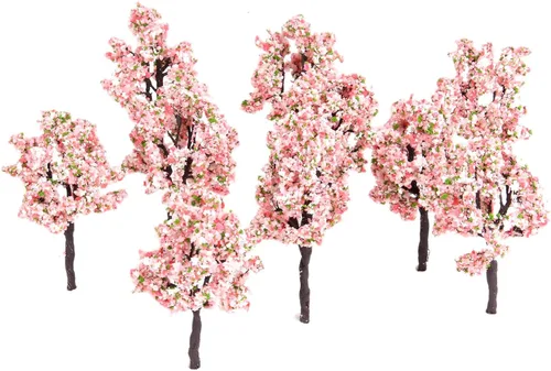 Yetaha 10 unidades de árboles modelo de flores rosas, mini racimo de flores de vegetación, modelo de paisaje estático para bricolaje, paisaje,
