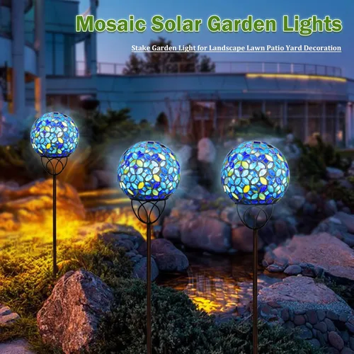 Miniatura 3 de VCUTEKA Luces solares para exteriores, decoración de jardín, mosaico, luces solares de jardín, bola de vidrio impermeable, luz LED de estaca