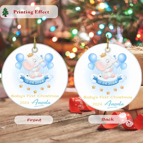 Miniatura 3 de Adornos personalizados para la primera Navidad del bebé 2024 con nombre y texto, adorno de elefante personalizado para bebés recién nacidos