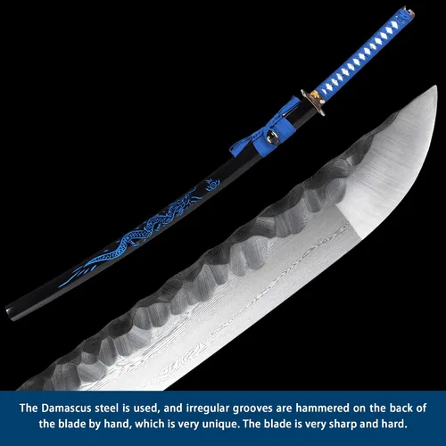 Miniatura 3 de entez Handcrafted Samurai Katana - Premium Damascus/T10 Clay Tempered Blades - Sharp Functional Japanese Swords, Full Tang