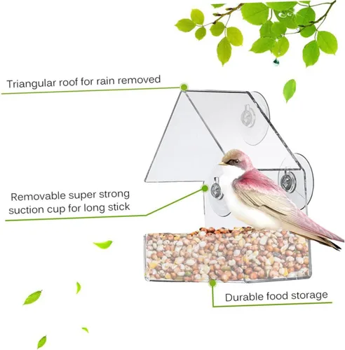 Miniatura 6 de Comedero para pájaros para ventana, bandeja transparente, decoración de jaula de pájaros, colgadores para ventana exterior, comedero de pájaros