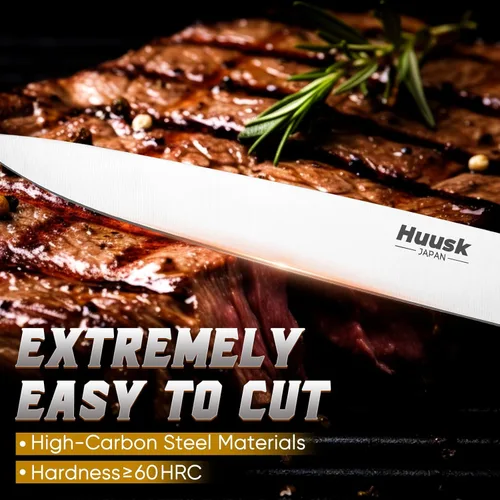 Miniatura 2 de Huusk Juego de cuchillos para tallar pavo, tenedor y cuchillo afilado para carne, barbacoa, pechuga, cuchillo japonés para rebanar con caja