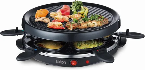 Salton - Parrilla de fiesta y raclette | Parrilla interior sin humo para 6 personas | Placa de parrilla antiadherente