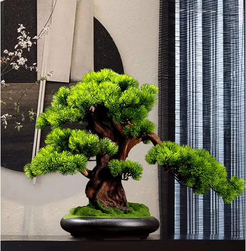 Árbol bonsái artificial, árbol bonsái artificial, adorno de planta en maceta, simulación de bonsái, planta verde, decoración de plantas artificiales