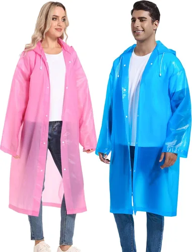 2 abrigos de lluvia de Borogo para adultos, chaquetas de lluvia reutilizables para hombres y mujeres