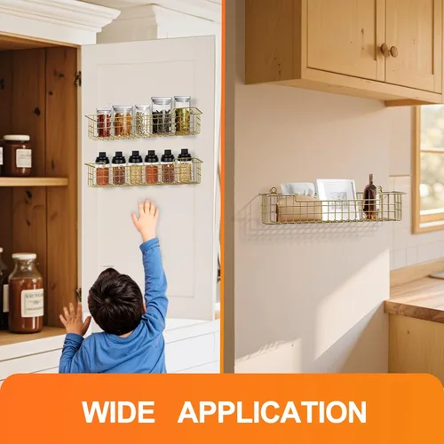 Miniatura 8 de Estante para especias, paquete de 4 organizadores de condimentos, soporte de pared para organización de almacenamiento de cocina, estante