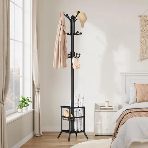 Miniatura 5 de FAVOOSTY Perchero independiente, perchero con soporte para paraguas, árbol de metal con 12 ganchos, sombrero de ropa de árbol para entrada, pasillo