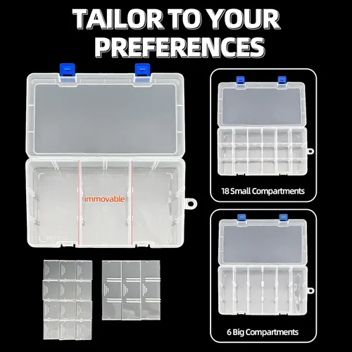 Miniatura 5 de DUOFIRE Caja organizadora de plástico con contenedor de almacenamiento, divisor ajustable, compartimento de cuadrícula extraíble para cuentas