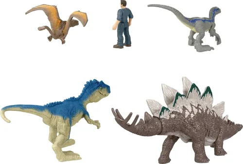 Miniatura 5 de Mattel Jurassic World Dominion Chaotic Cargo - Paquete de 5 mini figuras, 1 humano y 4 juguetes de dinosaurio en paquete temático de camión de carga