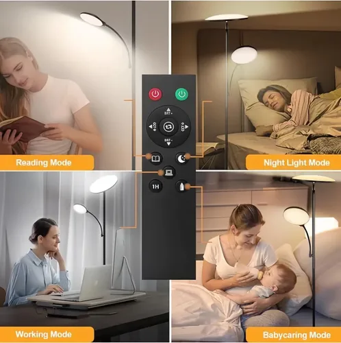 Miniatura 7 de Lámpara de pie, 42 W, 4500 lúmenes, lámpara de pie LED súper brillante con luz de lectura giratoria, control remoto táctil y función de memoria
