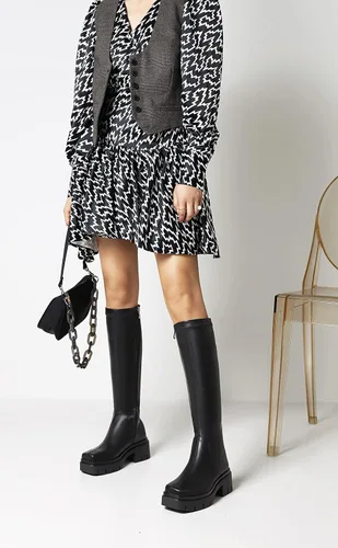 Miniatura 2 de vivianly Women's Chunky Heel Knee high Boots Zipper Square Toe Platform Booties