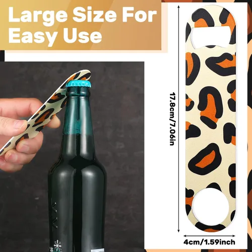 Miniatura 2 de 4 piezas de abridor de botellas plano de acero inoxidable resistente, herramientas para cocina, bar, restaurante, 7 pulgadas (estampado de leopardo)