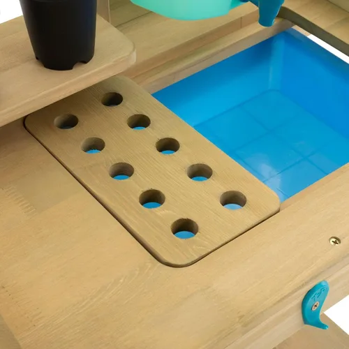 Miniatura 4 de TP Toys - Banco de macetas para niños, mesa de jardinería de madera para exteriores con ruedas, fregadero y grifo, estantes de almacenamiento