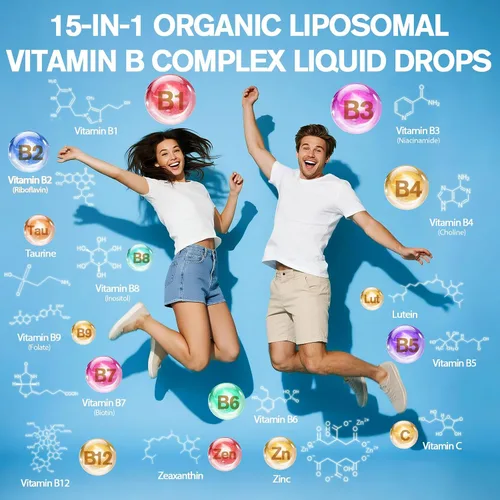 Miniatura 2 de 15 en 1 complejo de vitamina B liposomal Pro sin azúcar, gotas de complejo B con niacinamida B1, B2, B3, colina, biotina B5, B6, B7, inositol
