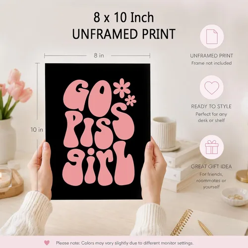 Miniatura 2 de Go Piss Girl Arte de Pared Trendy Arte de Pared Divertido Idea de Regalo Lindo Decoración de Apartamento Impresión de Baño Rosa Decoración
