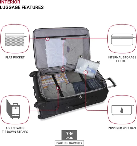 Miniatura 4 de SwissGear - Equipaje suave expandible Sion con ruedas, Negro