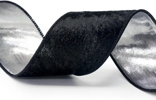 Miniatura 4 de Cinta de terciopelo negro con alambre y respaldo metálico plateado de 2.5 pulgadas x 10 yardas para adorno de la punta del árbol de Navidad