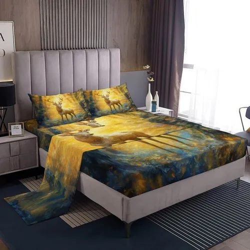 Miniatura 7 de Sábanas de ciervo tamaño Queen – Sábanas de cama con bandera estadounidense, microfibra suave, bolsillo profundo, sábanas y fundas de almohada Deer