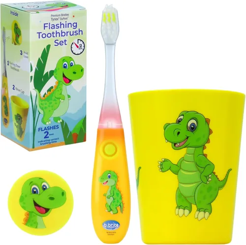 Miniatura 11 de Lily's Home Cepillo de dientes para niños con temporizador intermitente para niños con cerdas suaves, taza emergente y cubierta - Divertido cepillo