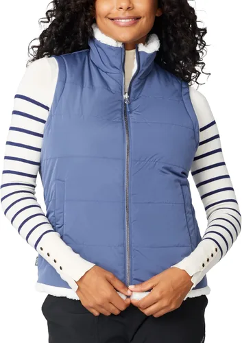 Free Country Chaleco reversible acolchado de forro polar sherpa ligero con bolsillos con cremallera, chaleco de invierno para damas, aventura