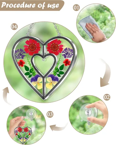 Miniatura 8 de Ky&Bosam - Atrapaluz de cristal, ventana en forma de corazón, con flor prensada, diseño de corazón/ "Mom", regalo para el Día de la Madre, Navidad