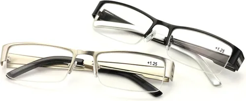 Gafas de lectura rectangulares de metal sin montura para hombre, aspecto sofisticado 1 plata 1 negro