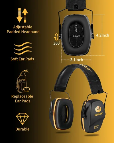 Miniatura 3 de HO1006 Shooting Ear Protection NRR 26dB Traje para Tiradores Caza Rango Racing Concierto Deportes Eventos Aeropuertos - Negro y Amarillo