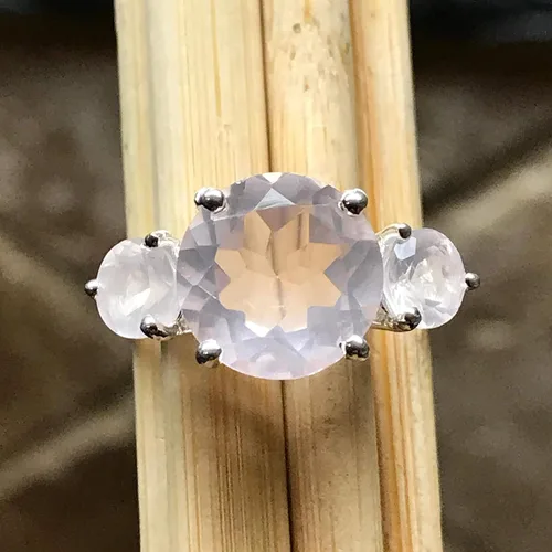 Miniatura 2 de Anillo de boda de plata esterlina 925 de cuarzo rosa rosa natural de 2.5 quilates, tamaño 5, 6, 7, 8, 9