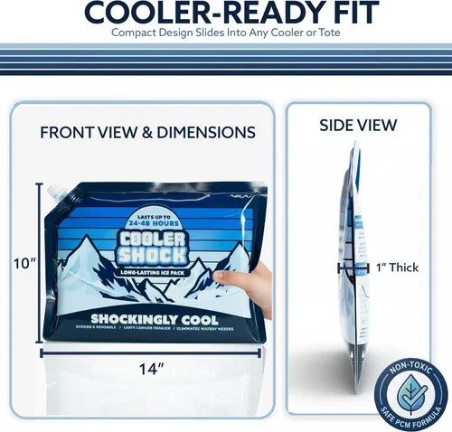 Miniatura 3 de Cooler Shock - Bolsas de hielo reutilizables para enfriadores - Paquetes de congelador fríos de larga duración para enfriadores y loncheras - Bolsas