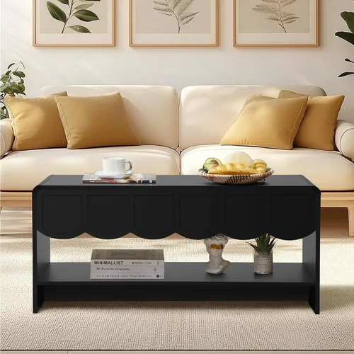 Miniatura 7 de Mesa de centro elevable con compartimento oculto, mesa central de madera de 2 niveles con panel ondulado, moderna mesa elevadora para el hogar, sala